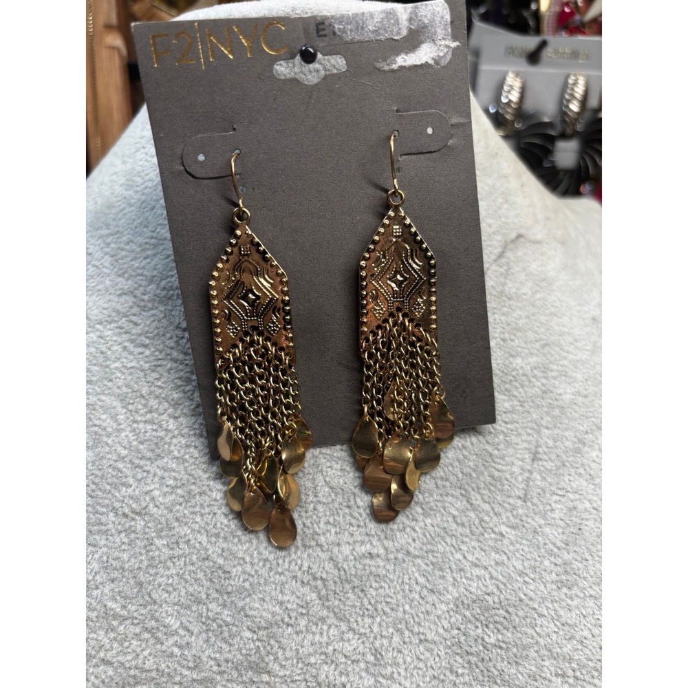 #14.  Boho Glam Gold Geometric Tassel Statement Earrings